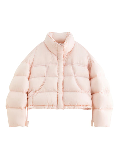 Women’s Short Puffer Outerwear – Glossy Stand Collar Jacket