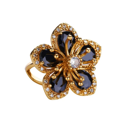 Women’s Jewelry Pink Zircon Flower Ring | Elegant | Gold Tone | Aesthetic