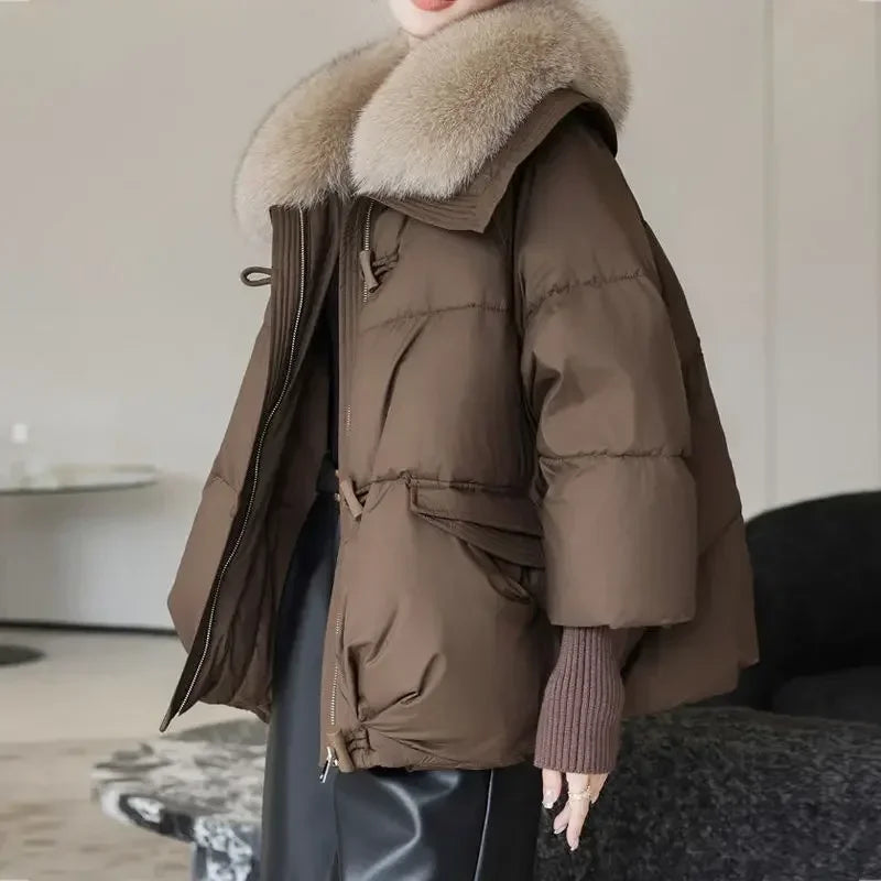Women’s Padded Puffer Outerwear – Short Fur Collar Cotton Jacket