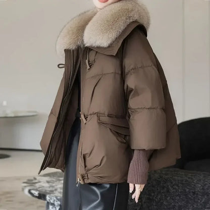 Women’s Padded Puffer Outerwear – Short Fur Collar Cotton Jacket