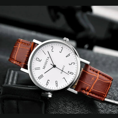 Men’s Luxury Leather Strap Watch – Business Analog Wristwatch, Casual Simple Style