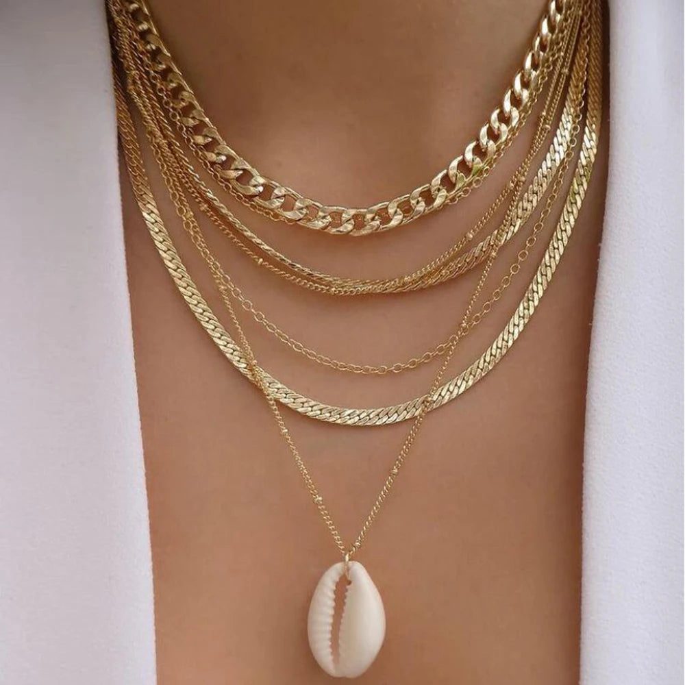 Women’s Jewelry Boho Layered Crystal Pendant Necklace | Vintage | Gold Tone | Trendy