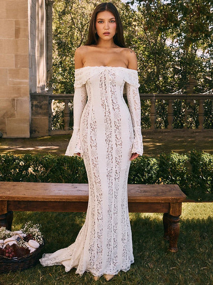 Women’s Floral Lace Off-Shoulder Maxi And Mini Dress – Strapless Backless Party Dress