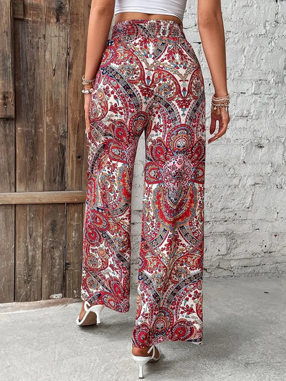 Women’s Summer Printed Pants Bottom – Elastic Waist Wide Leg Straight Trousers, Versatile & Breathable Streetwear