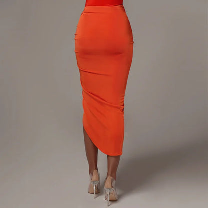 Women’s Asymmetrical Skirt Bottom – High Waist Pleated Slim Wrap Hip Irregular Pencil Skirt