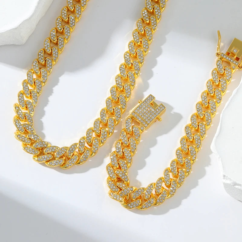 Women’s Thick Cuban Chain Jewelry Set – Necklace & Bracelet, Waterproof Punk Style