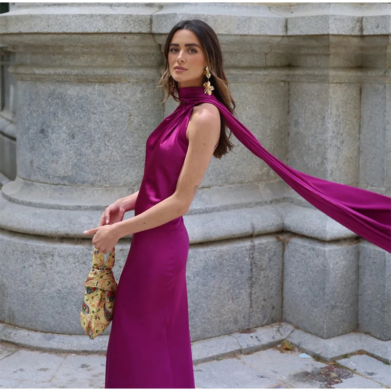 Women’s Elegant Maxi Dress – Off Shoulder Backless Detail Slim Fit Summer Evening Gown