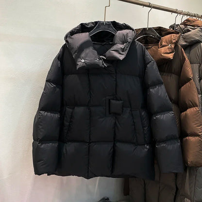 Women’s Down Outerwear – Elegant Hooded Thick Puffer Jacket