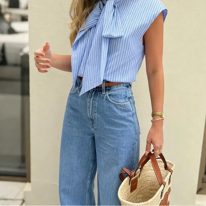Women’s Blouse Top | Sleeveless | Striped | Elegant
