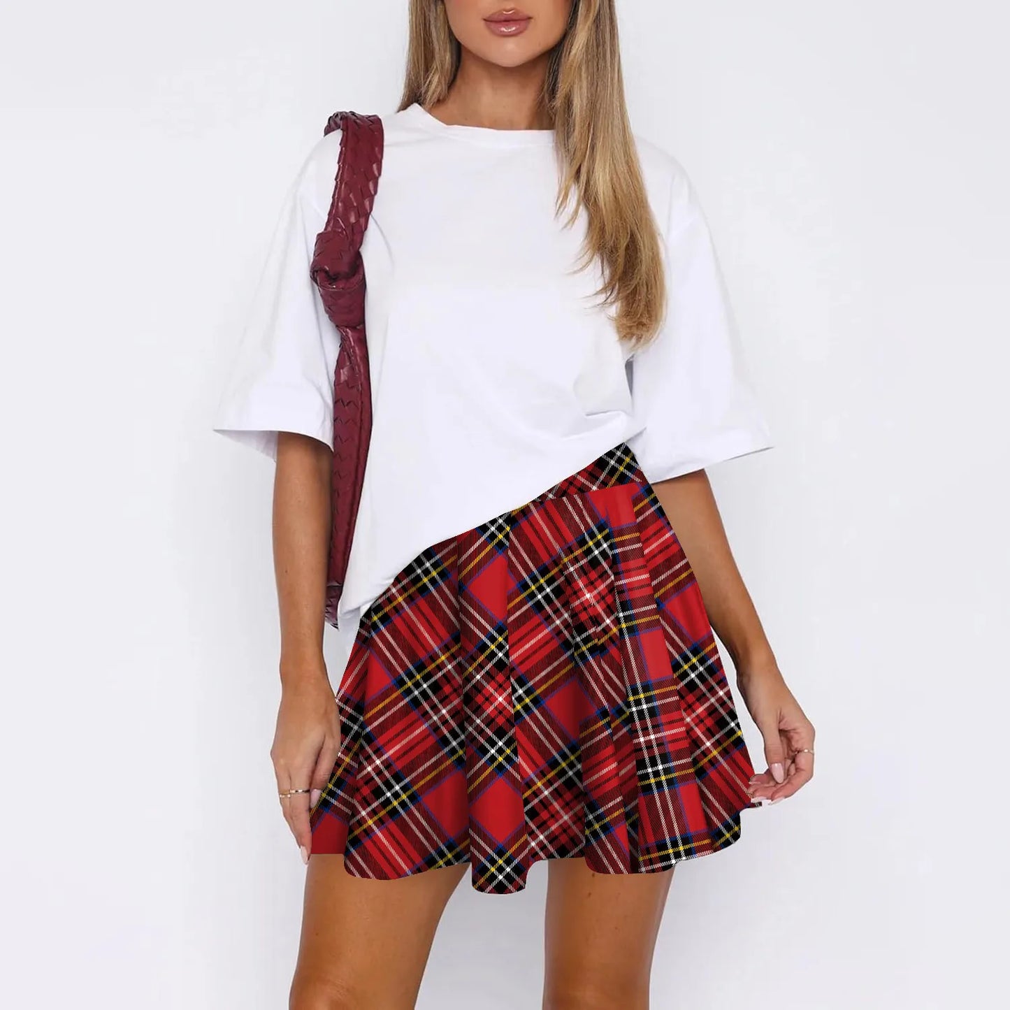 Women’s Retro Plaid Pleated Skirt Bottom – Y2K Vintage A-Line Mini School Uniform Style