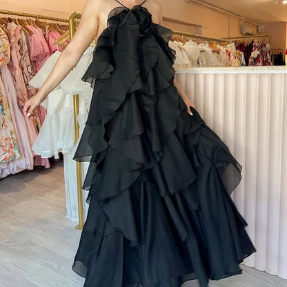 Women’s Ruffled Maxi Dress – Backless Sleeveless Slim Fit Summer Beach & Party Dress