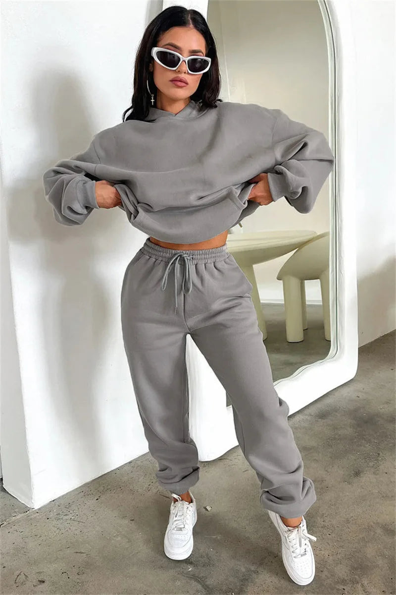 Women’s Autumn Winter Fleece Tracksuit Set – 2 Piece Casual Outfit