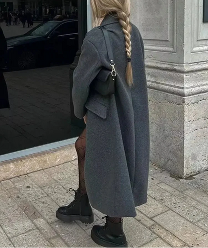 Women’s Solid Lapel Double Breasted Winter Long Coat | Elegant Streetwear Outerwear