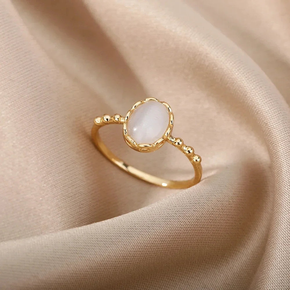 Women’s Jewelry Opal Geometric Open Ring | Aesthetic | Adjustable | Couple