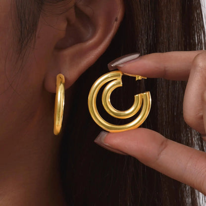 Women’s Gold Hoop Earrings – Vintage Geometric Stainless Steel Statement Jewelry