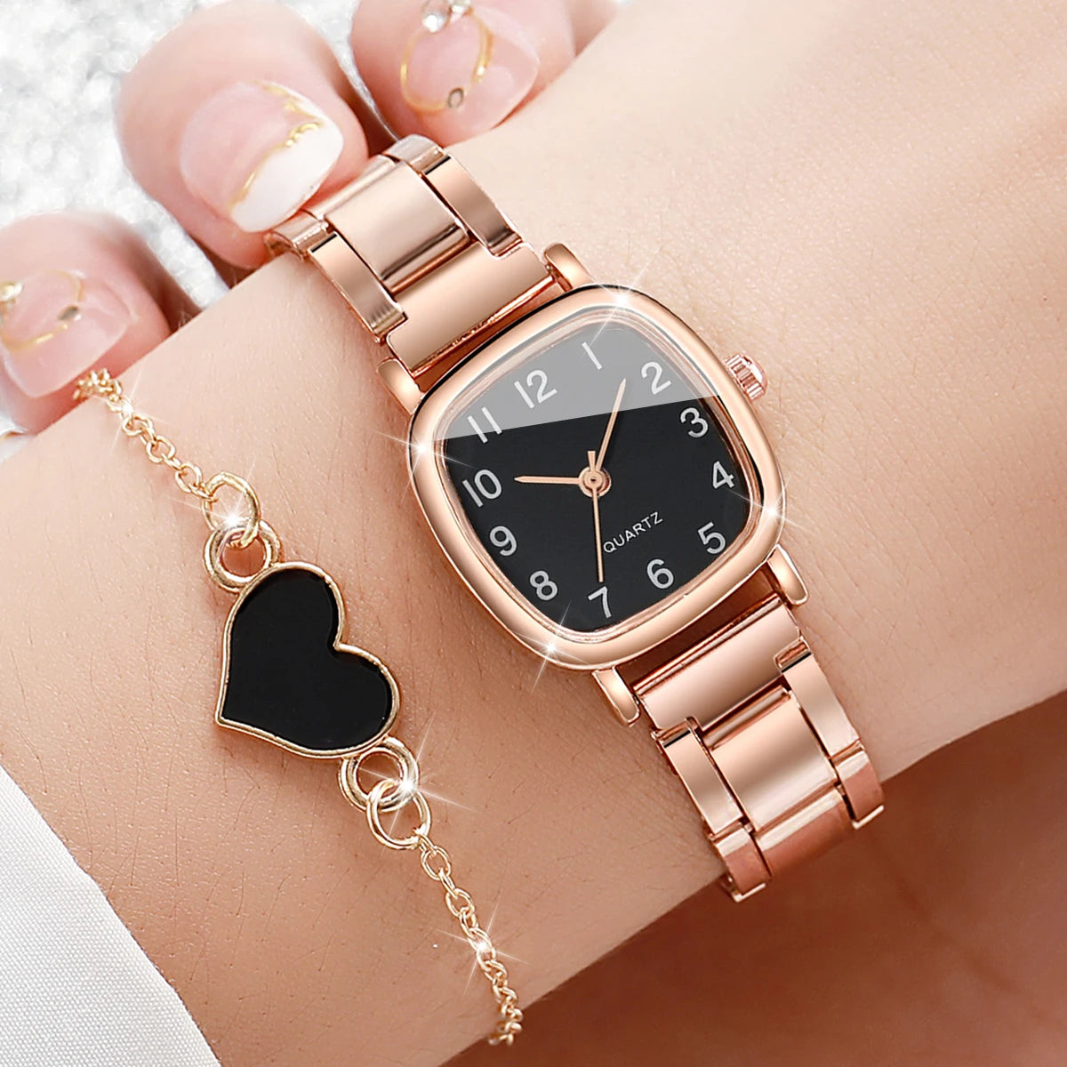 Women’s Watch Jewelry Set | Square Dial | Steel Band | Quartz