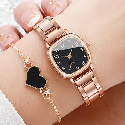 Women’s Watch Jewelry Set | Square Dial | Steel Band | Quartz