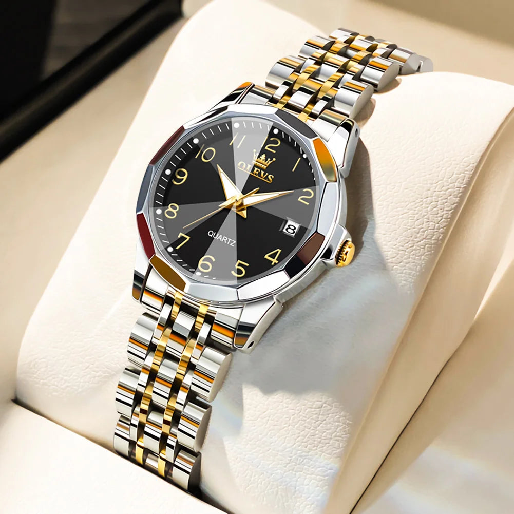 Women’s Luxury Stainless Steel Watch – Elegant Waterproof Luminous Date Watch