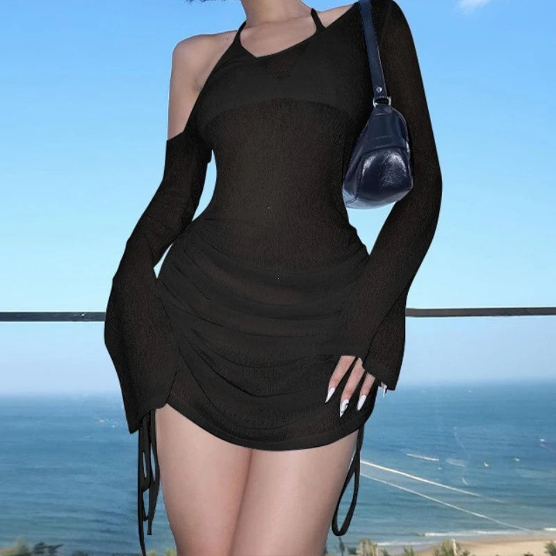 Women’s Ruched Lace-Up Mini Dress – Swimwear Pareo