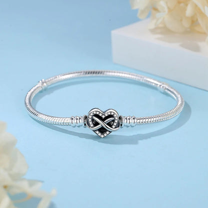 Women’s 925 Sterling Silver Bracelet – Rose Gold Snake Chain with Heart Charm Beads Jewelry