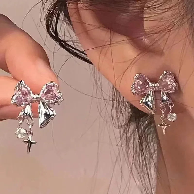 Women’s Jewelry Bowknot Zircon Stud Earrings | Y2K | Pink Crystal | Party