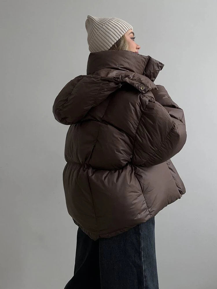 Women’s Puffer Jacket Outerwear – Short Thick Hooded Down Jacket