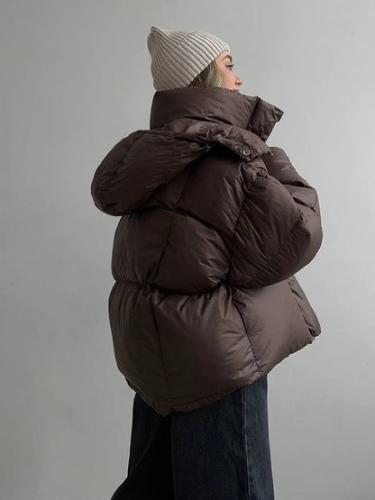 Women’s Puffer Jacket Outerwear – Short Thick Hooded Down Jacket