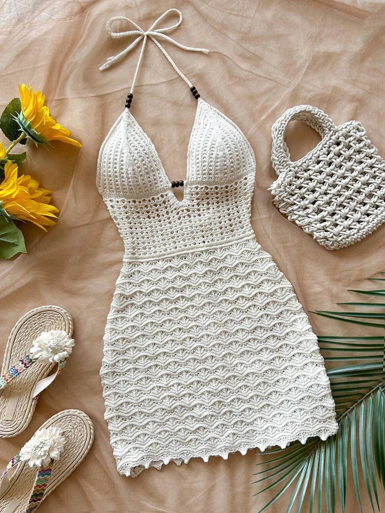 Women’s Sexy V-Neck Hollow-Out Knit Mini Dress – Ombre Backless Spaghetti Strap Summer Vacation Dress