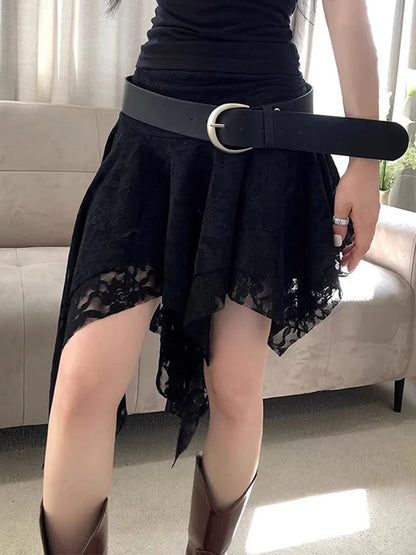 Women’s Asymmetrical Lace Skirt Pants Bottom – High Waist Layered Y2K Vintage Skirt