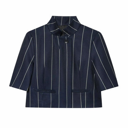 Women’s Two Piece Suit Set | Cropped Blazer | Straight Pants | Striped