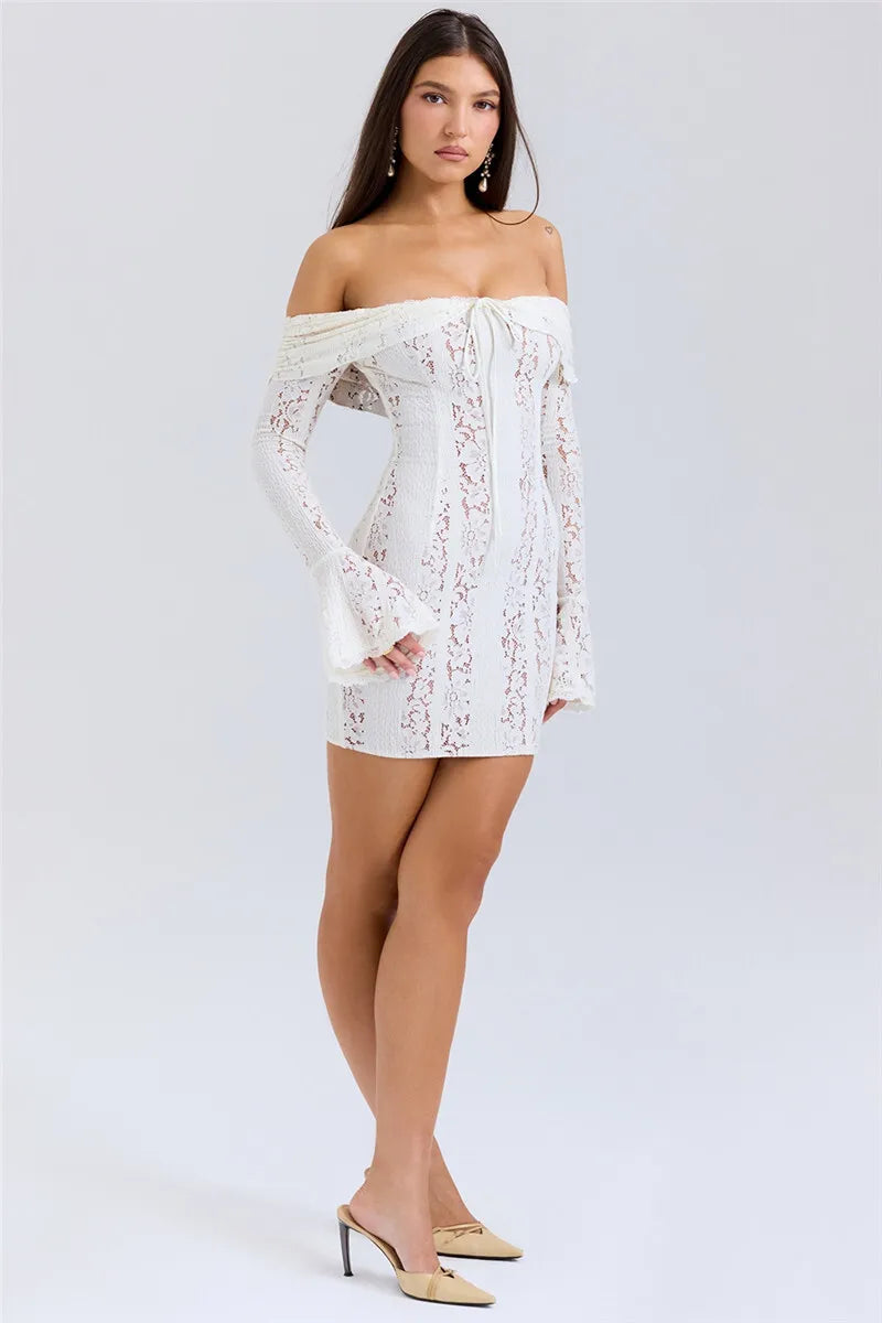 Women’s Floral Lace Off-Shoulder Maxi And Mini Dress – Strapless Backless Party Dress