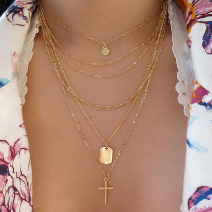 Women’s Jewelry Layered Disc Pendant Necklace | Vintage | Gold Tone | Trendy