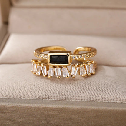 Women’s Jewelry Green Zircon Open Ring | Classic | Double Layer | Gold Plated