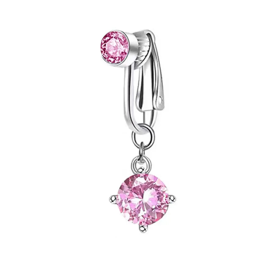 Women’s Clip-On Belly Button – Butterfly Zircon Pink Fake Navel Piercing Jewelry