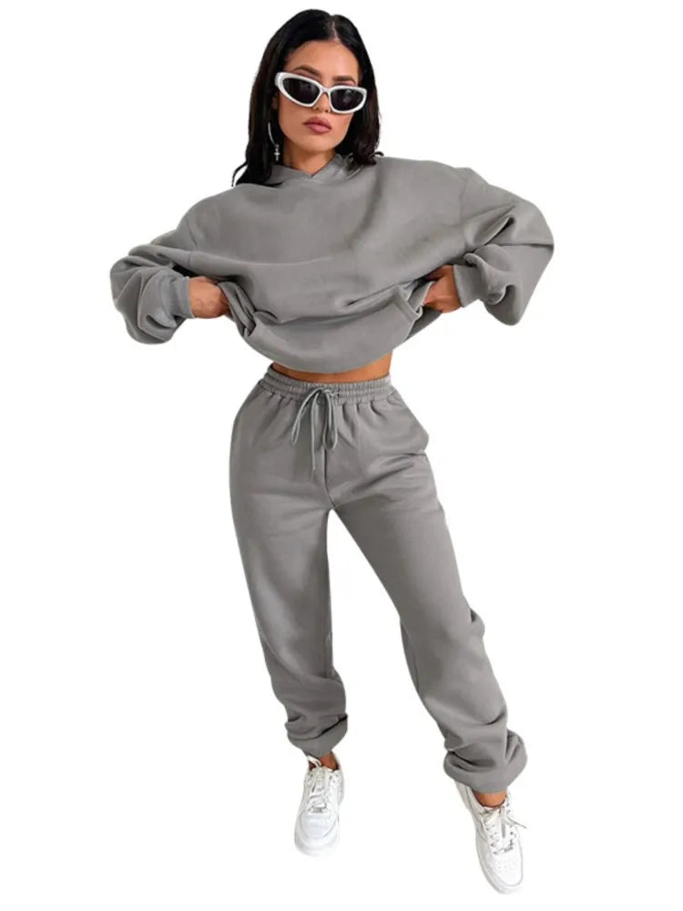 Women’s Autumn Winter Fleece Tracksuit Set – 2 Piece Casual Outfit