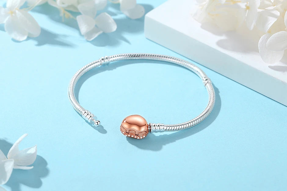 Women’s 925 Sterling Silver Bracelet – Rose Gold Snake Chain with Heart Charm Beads Jewelry