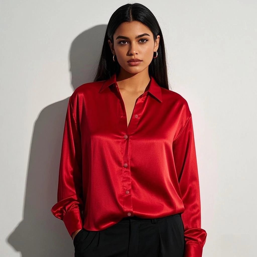 Women’s Korean Satin Office Top | Elegant Chic Lady Shirt | Summer Satin Shirt Trend