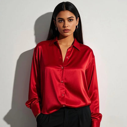 Women’s Korean Satin Office Top | Elegant Chic Lady Shirt | Summer Satin Shirt Trend