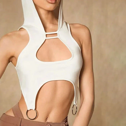Women’s Hollowed Out Y2K Tank Top | Sleeveless Slim Hooded Streetwear Top | Trendy Casual Fashion