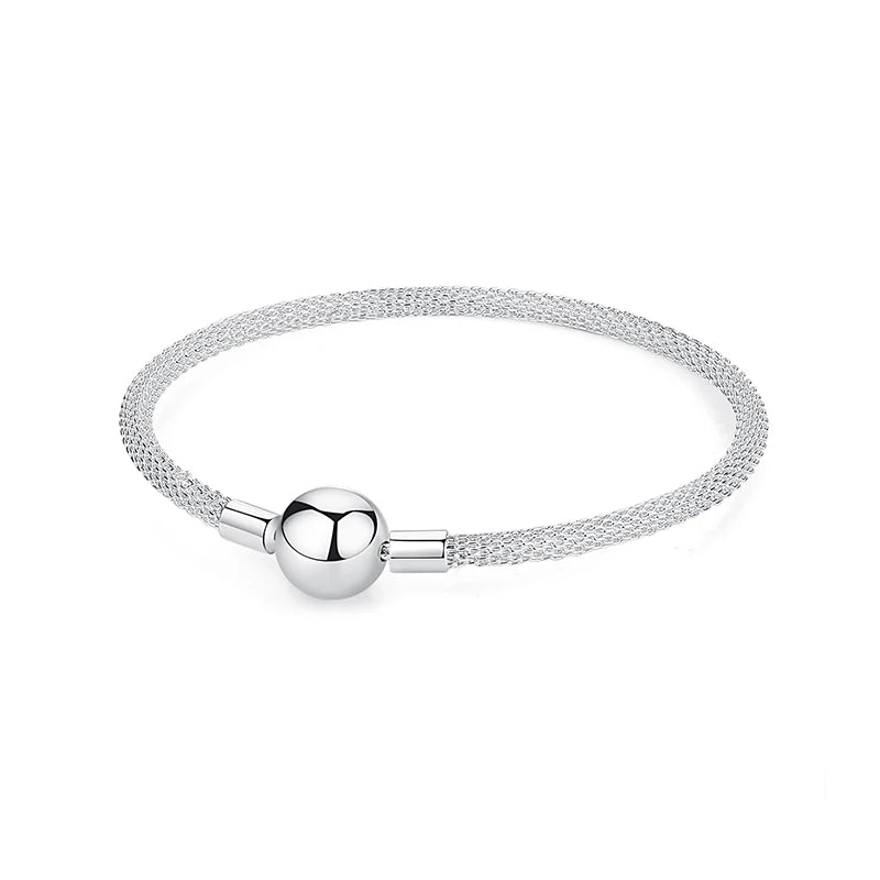 Women’s 925 Sterling Silver Bracelet – Rose Gold Snake Chain with Heart Charm Beads Jewelry