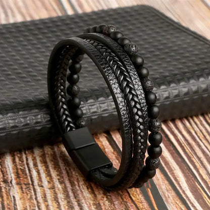 Men’s Classic Leather Bracelet – Handwoven Multi-Layer Fashion Jewelry
