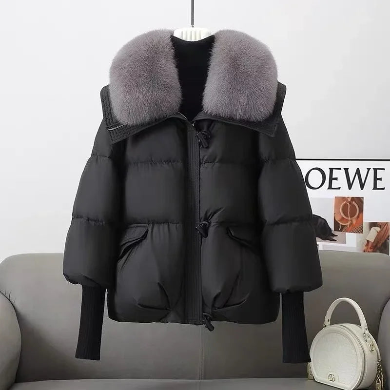 Women’s Padded Puffer Outerwear – Short Fur Collar Cotton Jacket