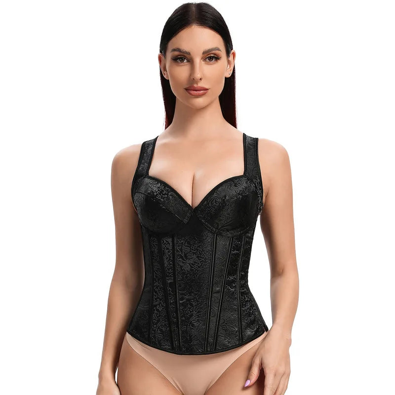 Women’s Black Overbust Corset Top | Steampunk | Lace Up | Plus Size