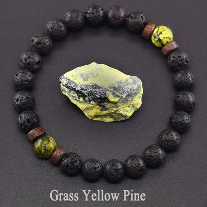 Men’s Tiger Eye & Lava Stone Bead Bracelet – Tibetan Buddha Elastic Wristband Jewelry