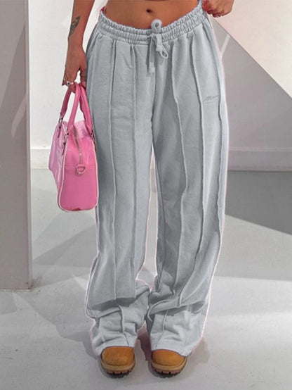 Women’s Mid Waist Wide Leg Pants Bottom – Elegant Office Trousers with Drawstring Loose Fit Y2K Streetwear