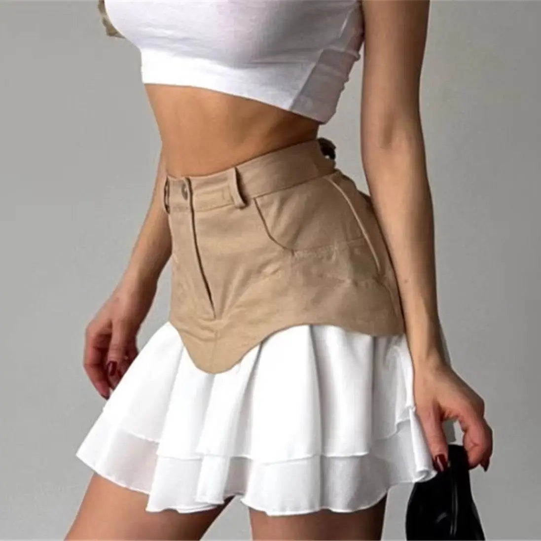 Women’s Chic Ruffles Skirt Bottom – High Waist Pleated A-Line Splice Skirt Spring Summer Fashion