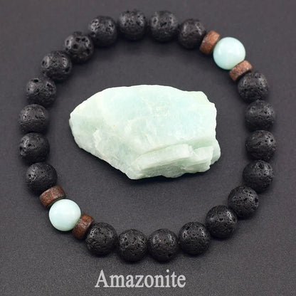Men’s Tiger Eye & Lava Stone Bead Bracelet – Tibetan Buddha Elastic Wristband Jewelry