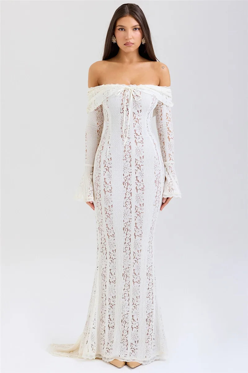 Women’s Floral Lace Off-Shoulder Maxi And Mini Dress – Strapless Backless Party Dress
