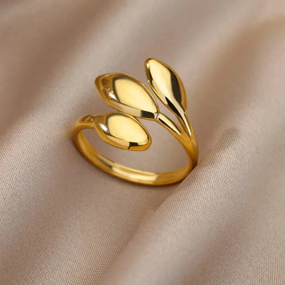 Women’s 316L Stainless Steel Geometric Open Ring – Gold Color Multilayer Vintage Waterproof Jewelry
