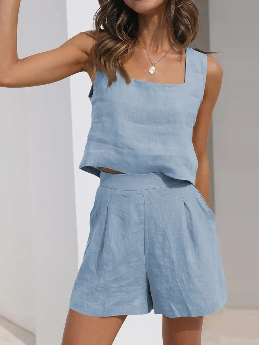 Women’s Summer Linen 2-Piece Lounge Set | Vacation Casual Set